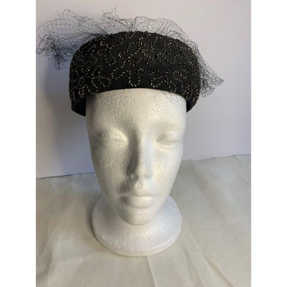 D&M Fabulous Finds Accessories - Vintage Black hat with gold & bead accents